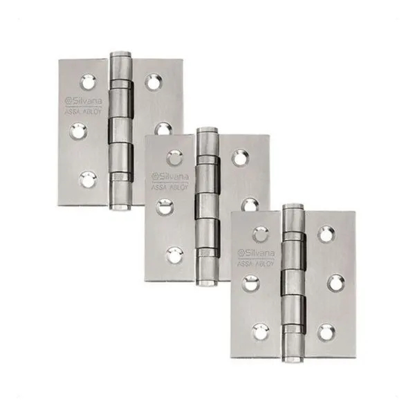 Dobradiça Para Porta Silvana 3 Com Rolamento 882 Embutir Inox 304 Escovado Com 3 Peças