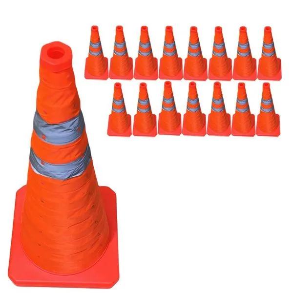 Kit 15 Cones Sinalizadores Retráteis SU-CONE3-1 Dobráveis com Faixas Refletivas 50cm Laranja AB Mídia Kit 15 Cones Retráteis SU-CONE3-1 Refletivos 50cm Dobráveis Laranja AB Mídia