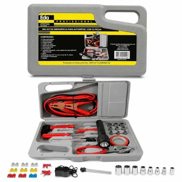 Kit de Emergencia Automotivo 32 Pecas para Porta Malas Modelo 9NU com Maleta para Carro Yeet Kit de Emergencia Automotivo 32 Pecas para Porta Malas Modelo 9NU com Maleta Yeet
