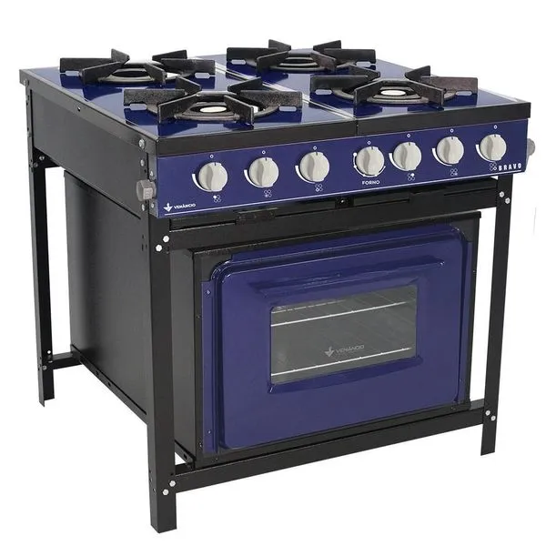 Fogão Profissional 4 Bocas Venâncio Linha Bravo Azul Com Forno Br4bfaz