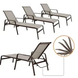 Kit 4 Espreguiçadeiras Piscina Sevilha Tela Sling Alumínio Encosto 5 Posições Reforçada Capuccino