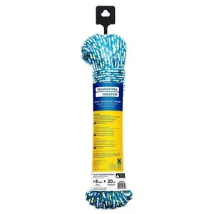 Corda Trançada Pet Meada 8 mm X 20 m para Cargas Trabalhos Manuais e Esportes Azul Tramontina Corda Trançada Pet Meada 8 mm X 20 m Alta Resistência 381 e 4 Kgf Azul Tramontina