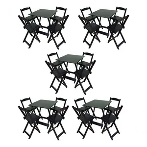 Kit 5 Conjuntos Dobráveis 70x70 5 Mesas 20 Cadeiras Preto