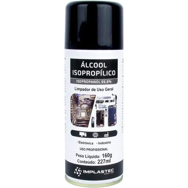 Isopropanol 99,8% Aerossol 160G 227ML para Limpeza de Placas de Circuito Impresso com Alta Pureza Implastec Álcool Isopropílico Aerossol Isopropanol 99,8% 160G 227ML para Limpeza de Eletrônicos Implastec