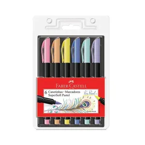 Marcador Artístico Faber-Castell SuperSoft Brush Pastel Colors com 6 Unidades