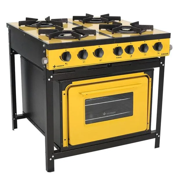 Fogão Profissional 4 Bocas Venâncio Linha Bravo Amarelo Com Forno Br4bfam