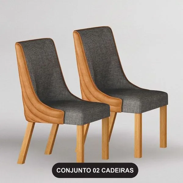 Cadeira Para Mesa De Jantar Belle Kit 2 Peças Sintético Terracota E Linho Cinza Cinamomo - Leifer