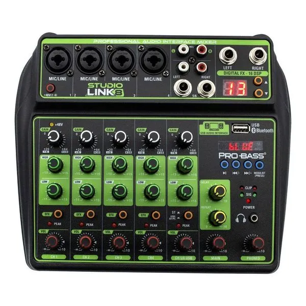 Mesa de Som Studio Link 8 com Bluetooth e Interface USB com 16 Efeitos Digitais Preto Pro Bass Mesa de Som Studio Link 8 8 Canais com Bluetooth e Interface USB Preto Pro Bass