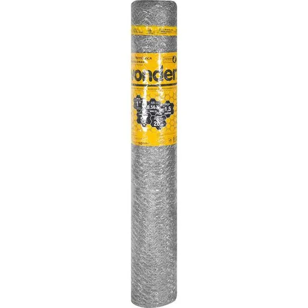 Tela Metálica Hexagonal Malha 1" 24 BWG x 1,5m 50 metros Pinteiro VONDER