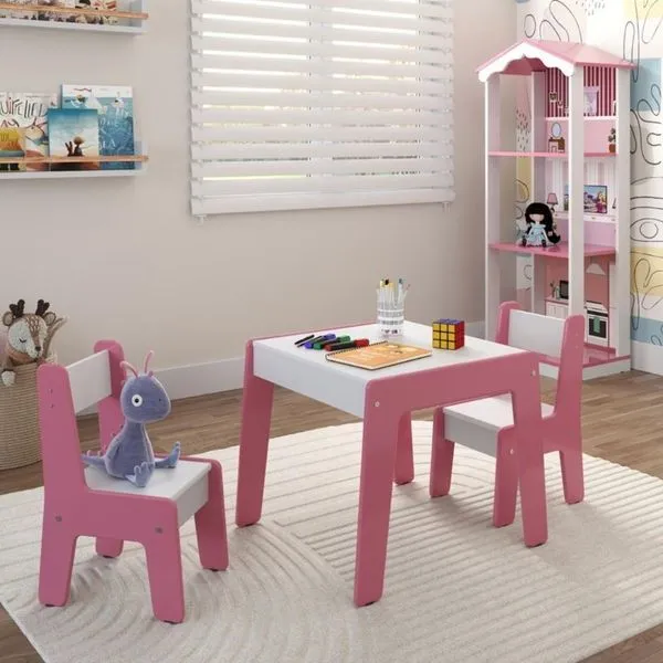 Conjunto De Mesa Com 2 Cadeiras Goiania Branco-rosa
