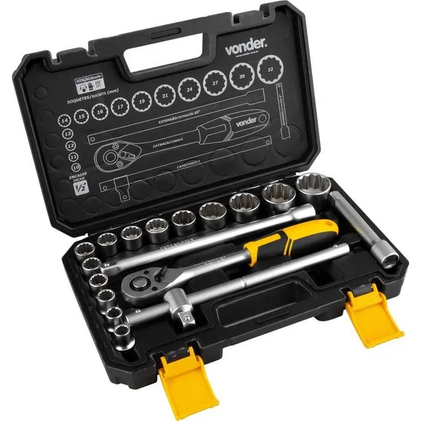 Jogo de Soquete Encaixe 1/2” 10-32mm 18 Peças - VONDER