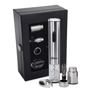 Kit Abridor de Vinho Elétrico com Cortador Anel Antigotas Bico para Servir Bomba a Vácuo Prata Oster Kit De Abridor De Vinho Elétrico Oster Prata