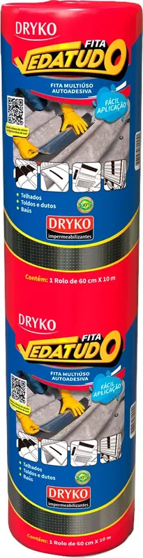 Fita Adesiva Impermeável com Manta Asfáltica Vedatudo Alumínio - DRYKO Alumínio