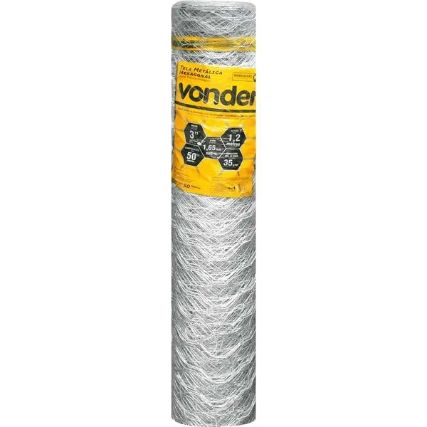 Tela Metálica Hexagonal Malha 3" 16 BWG x 1,2m 50 metros Mangueirão VONDER