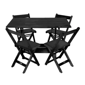 Conjunto De Mesa Dobrável De Madeira 120x70 Com 4 Cadeiras Preto Estofado Preto