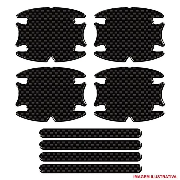 Jogo Adesivo Protetor Maçaneta Carro Resinado Carbon Preto Carbono Preto