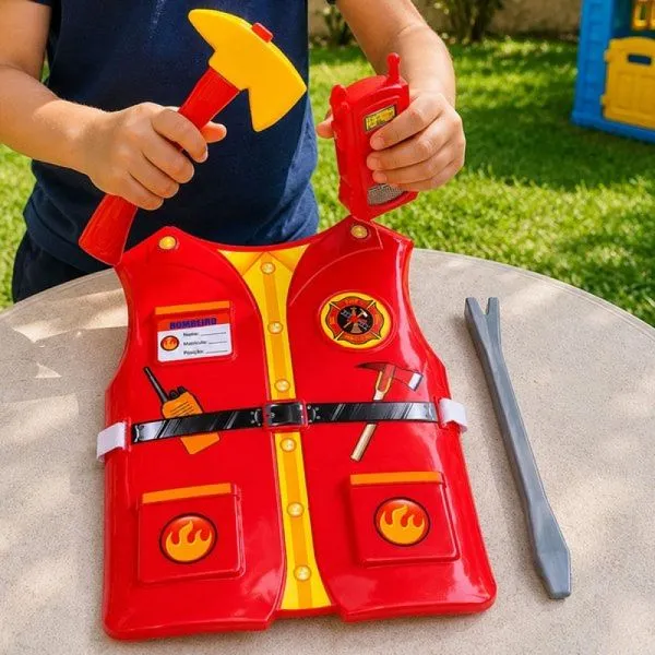 Kit Brinquedo Infantil Bombeiro Resgate Colete e Acessórios