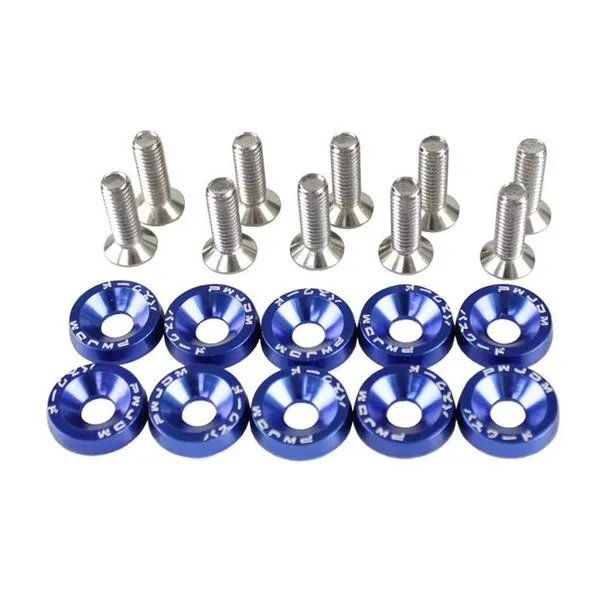 Arruelas para Parafuso de Para-lamas M6 Fender Azul para Honda Civic e Integra Fixação Automotiva em Alumínio Anodizado Arruelas para Parafuso de Para-lamas M6 Fender Azul para Honda Civic e Integra em Alumínio Anodizado