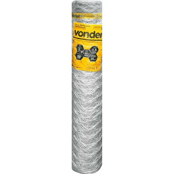 Tela Metálica Hexagonal Malha 3" 16 BWG x 1,5m 50 metros Mangueirão VONDER