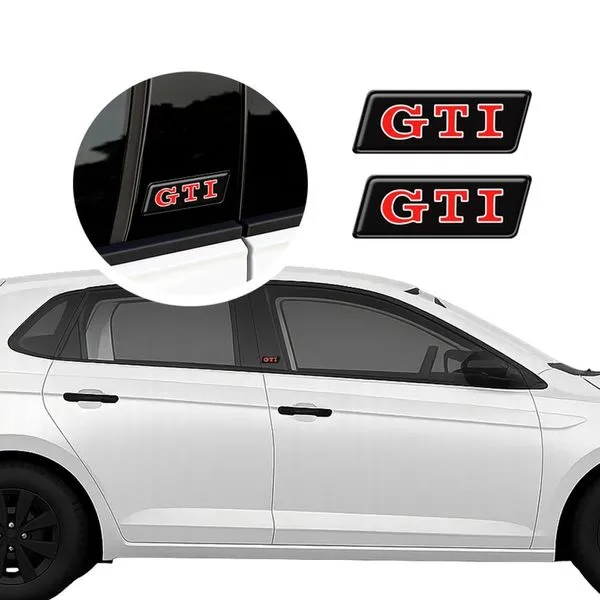 Par Emblemas Gti Alto Relevo Vw Golf Up Polo Coluna 4,5x1,6cm Cromado