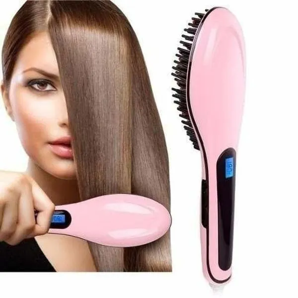 Escova Alisadora De Cabelo Magic Hair Elétrica Bivolt 230º Lcd Rosa Bivolt
