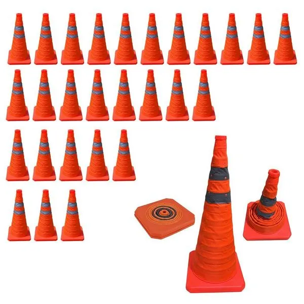 Kit 27 Cones Sinalizadores Retráteis Refletivos 40cm com Faixas de Alta Intensidade Laranja Leva Pra Malhar Kit 27 Cones Retráteis Refletivos 40cm Faixas Alta Intensidade Laranja Leva Pra Malhar