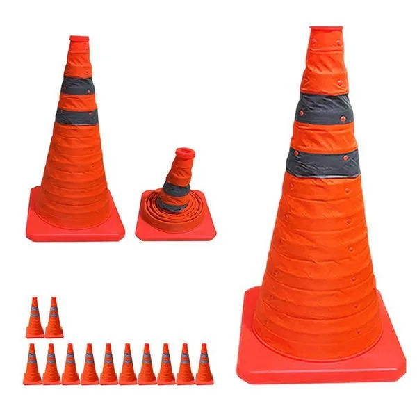 Kit 12 Cones Retráteis Sinalizadores SU-CONE3-1 Dobráveis com Faixas Refletivas 50cm Laranja AB Mídia Kit 12 Cones Retráteis SU-CONE3-1 Dobráveis Refletivos 50cm Laranja AB Mídia