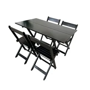 Conjunto Premium De Mesa Dobrável De Madeira 1,20x70 Com 4 Cadeiras Preto