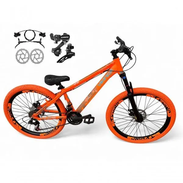 Bicicleta Aro 26 Vikingx Tuff Câmbios Shimano Freio Hidráulico 21v Freeride Aro Vmaxx Flame Laranja X30