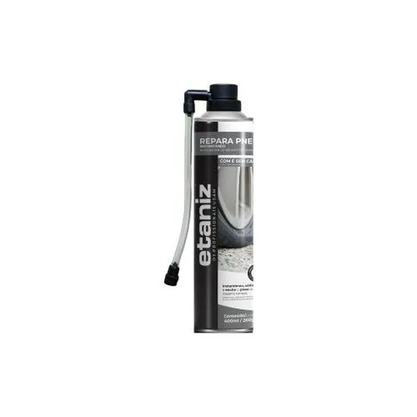 Repara Pneus Spray 400ML 260G para Automóveis e Motocicletas Enche e Veda Furos Até 3mm Etaniz Repara Pneus Spray 400ML 260G para Automóveis e Motocicletas Uso Emergencial Etaniz