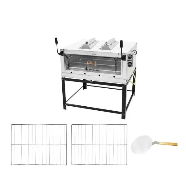 Forno a Gás Industrial Venâncio Roma Firiv110 em Aço Inox 2,65L com 2 Grades Extras e Pá para Pizza Inox Forno a Gás Industrial Venâncio Roma Firiv110 Inox 2,65L com 2 Grades Extras e Pá para Pizza