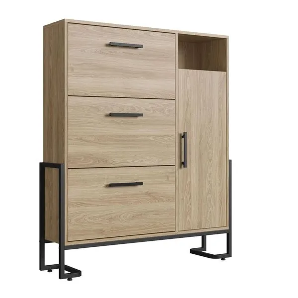 Armário Sapateira para Quarto Organização Calçados 96cm Oak Metal Preto Industrial Placa e Ponto