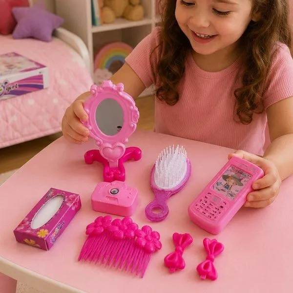 Kit Brinquedo Infantil Salão De Beleza Celular E Acessórios
