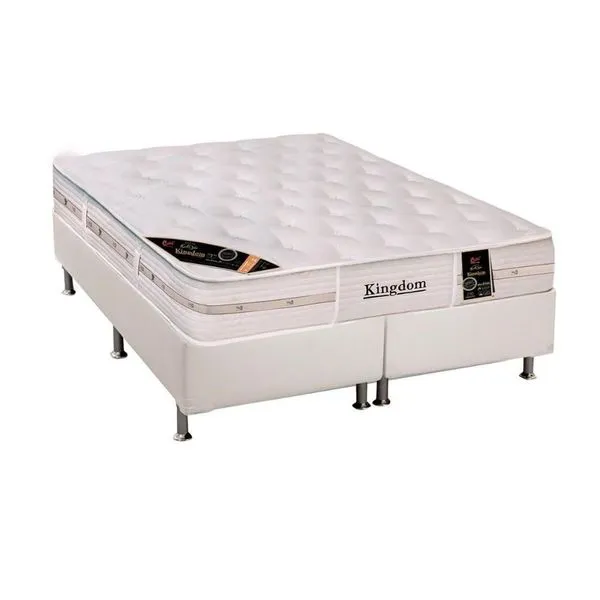 Cama Box King: Colchão Molas Pocket Ensacadas Castor Kingdom Aloe Vera + Base Branco(193X203)