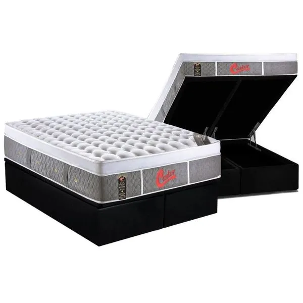 Kit Cama Box Baú King com Colchão Molas Ensacadas Suede Black Cinza Castor Ortobom Cama Box Baú King: Colchão Molas Castor Pocket Light Stress Oxygen New Plush + Base Black(193X203)