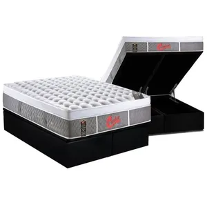 Kit Cama Box Baú King com Colchão Molas Ensacadas Suede Black Cinza Castor Ortobom Cama Box Baú King: Colchão Molas Castor Pocket Light Stress Oxygen New Plush + Base Black(193X203)