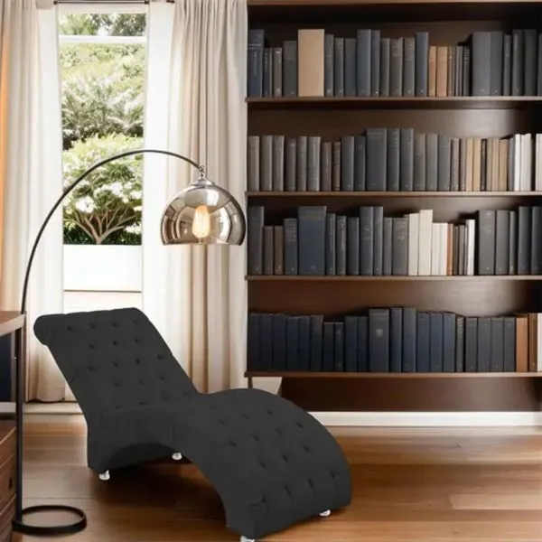 Recamier Divã Espreguiçadeira Para Sala Cliníca Elisa Suede Preto