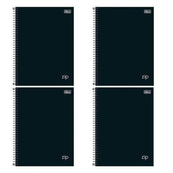 Caderno Espiral Universitário Zip 80 Folhas Preto 4 Unidades - Tilibra