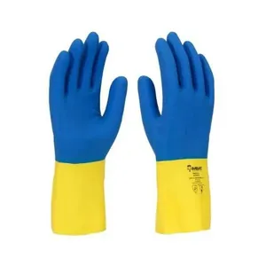 Luva Bicolor Látex/neoprene 7 (p) - Proteção Química E Antiderrapante - Azul/amarelo