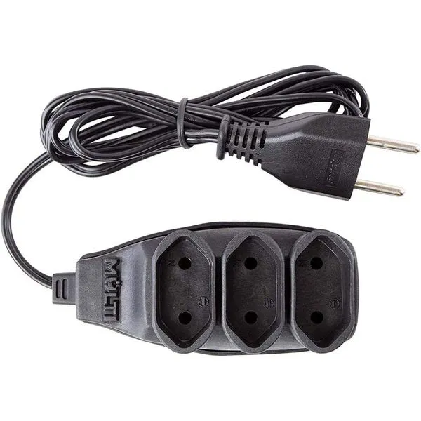 Extensão Preta 3t Bipolar Com 1,5 Metro 2p 10 Ampères 250vac - 01468 - Multicraft