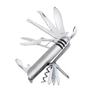 Canivete Multifuncional Prateado Aço Inox Funções Camping