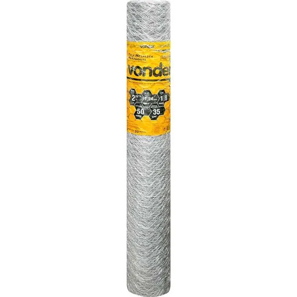 Tela Metálica Hexagonal Malha 2" 18 BWG x 1,8m 50 metros Galinheiro VONDER