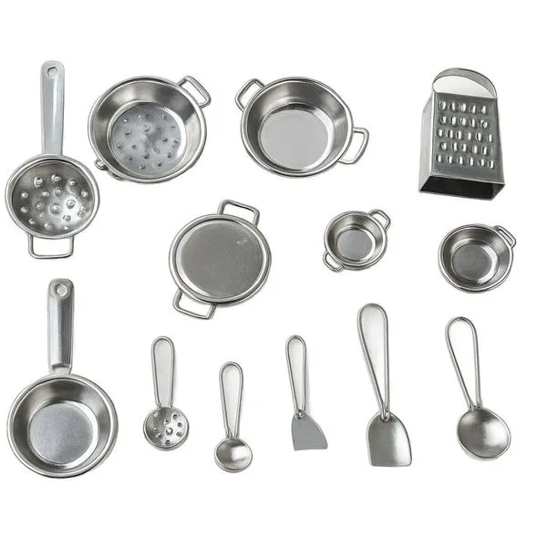 Kit Cozinha Infantil 15 Miniaturas de Utensílios em Metal Prata