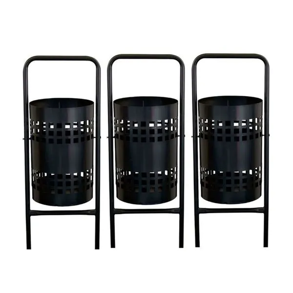 Kit 3 Lixeiras Redondas de Tela 113CM Aço Carbono Pintura Eletrostática 40L Preto Metalmig Kit 3 Lixeiras Redondas Tela 113CM Aço Carbono 40L Preto Metalmig