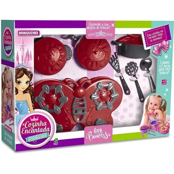 Cozinha de Brinquedo Princesas ME 7 Peças Vermelha e Rosa Brinquemix