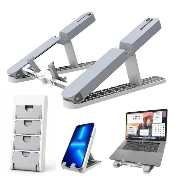 Suporte para Notebook e Smartphone 2 em 1 Ajustável Ergonômico com Base Ventilada Branco em Plástico Suporte Notebook Ajustável Ergonômico 2 em 1 para Celular com Base Ventilada Branco
