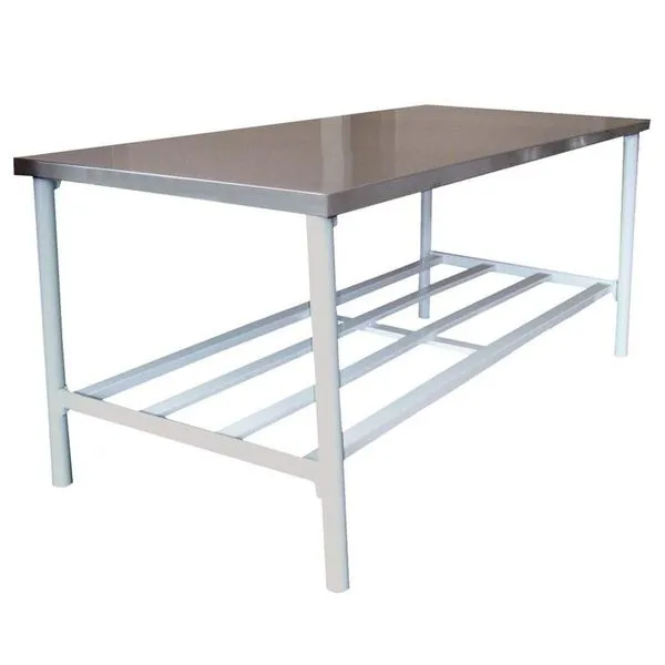Mesa Bancada de Apoio Ba 1600-600 Tampo Aço Inox Escovado 430 1mm Estrutura Aço Carbono Branco Metalcubas Mesa Bancada de Apoio Ba 1600-600 Tampo Inox Escovado Estrutura Aço Carbono Branco Metalcubas