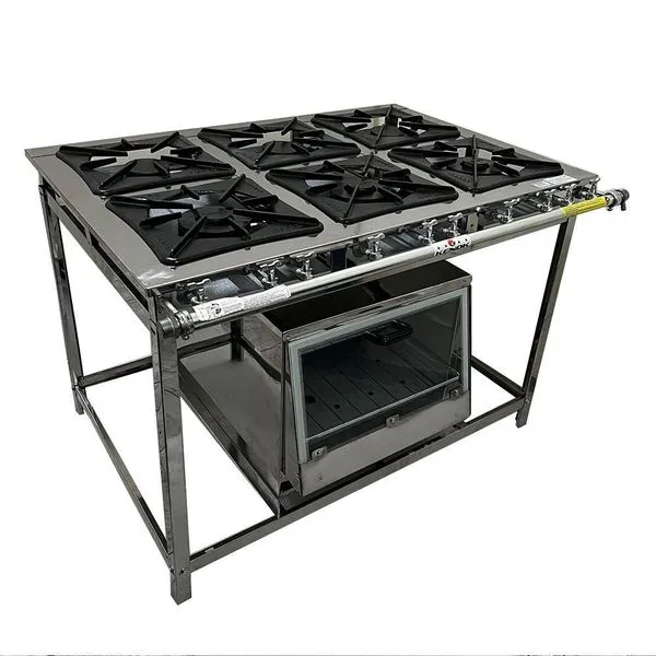 Fogão Industrial 6 Bocas Com Forno Inox Baixa Pressão Trabor Kenok