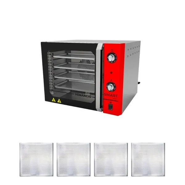 Forno Turbo Elétrico de Convecção Metalúrgica Venâncio FCSB4E Aço Inox 55L Kit 4 Assadeiras Inox 220V Forno Turbo Elétrico Metalúrgica Venâncio FCSB4E Aço Inox 55L com 4 Assadeiras Inox 220V