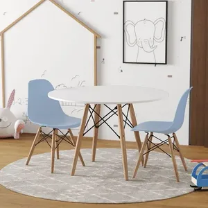Conjunto De Mesa Madeira Infantil Redondo Branco 2 Cadeiras Azul